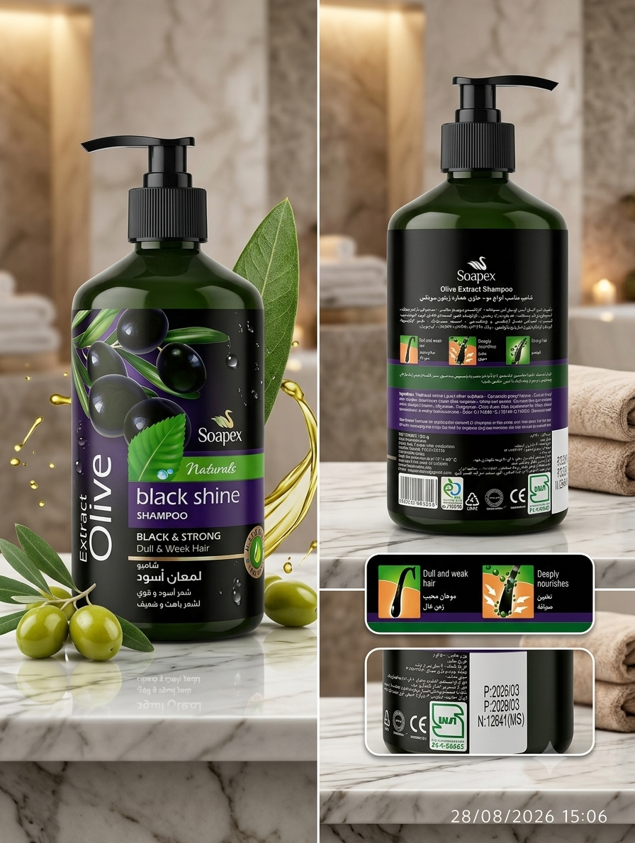 Soapex Naturals Black Shine Shampoo (Olive Extract) – 500g
